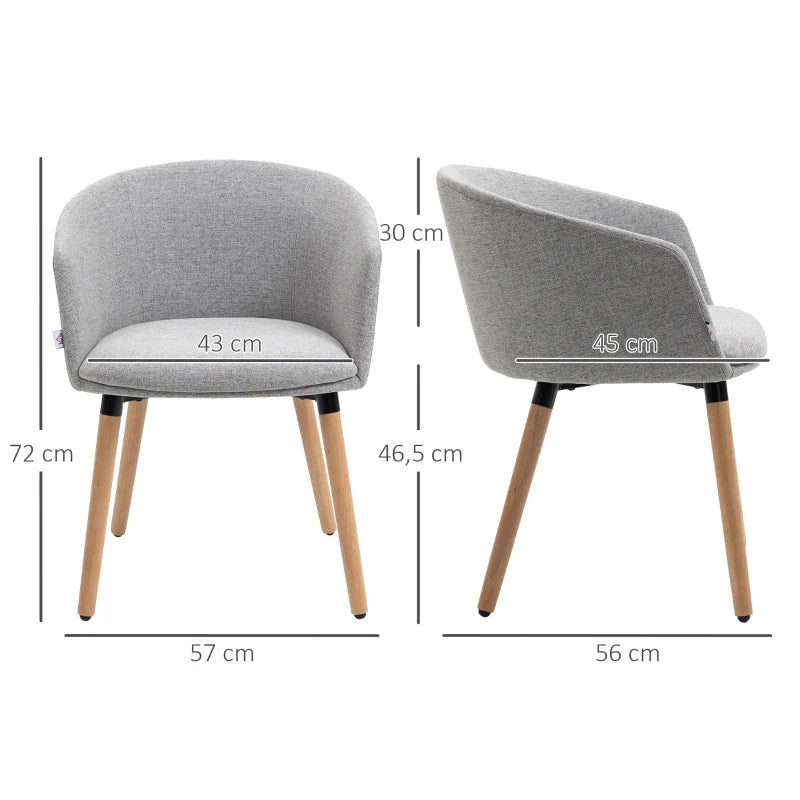Cadeira de Sala de Jantar Cadeira Estofada em Linho Sintético com Apoio para os Braços e Pés de Madeira para Escritório Dormitório Carga 120kg 57x56x72cm Cinza