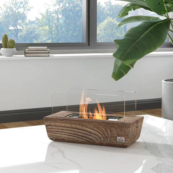 Lareira de Bioetanol de Mesa Capacidade 150 ml 1000BTU/Hr Combustão de 45 Minutos Lareira de Bioetanol para Interior 5-8 ㎡ Lareira de Bioetanol de Aço Inoxidável 33x16x18 cm Carvalho