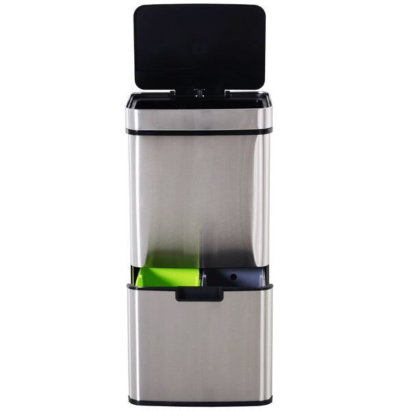 Balde de Lixo 72 L com Abertura Automática Balde de Lixo de Aço Inoxidável e Reciclagem para Cozinha 42x30x81 cm Prata