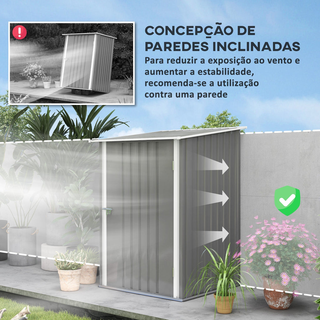 Abrigo de Jardim em Aço Galvanizado – 0,92 m² – 100x103x160 cm – Porta com Fechadura e Teto Inclinado – Cinza - A minha loja
