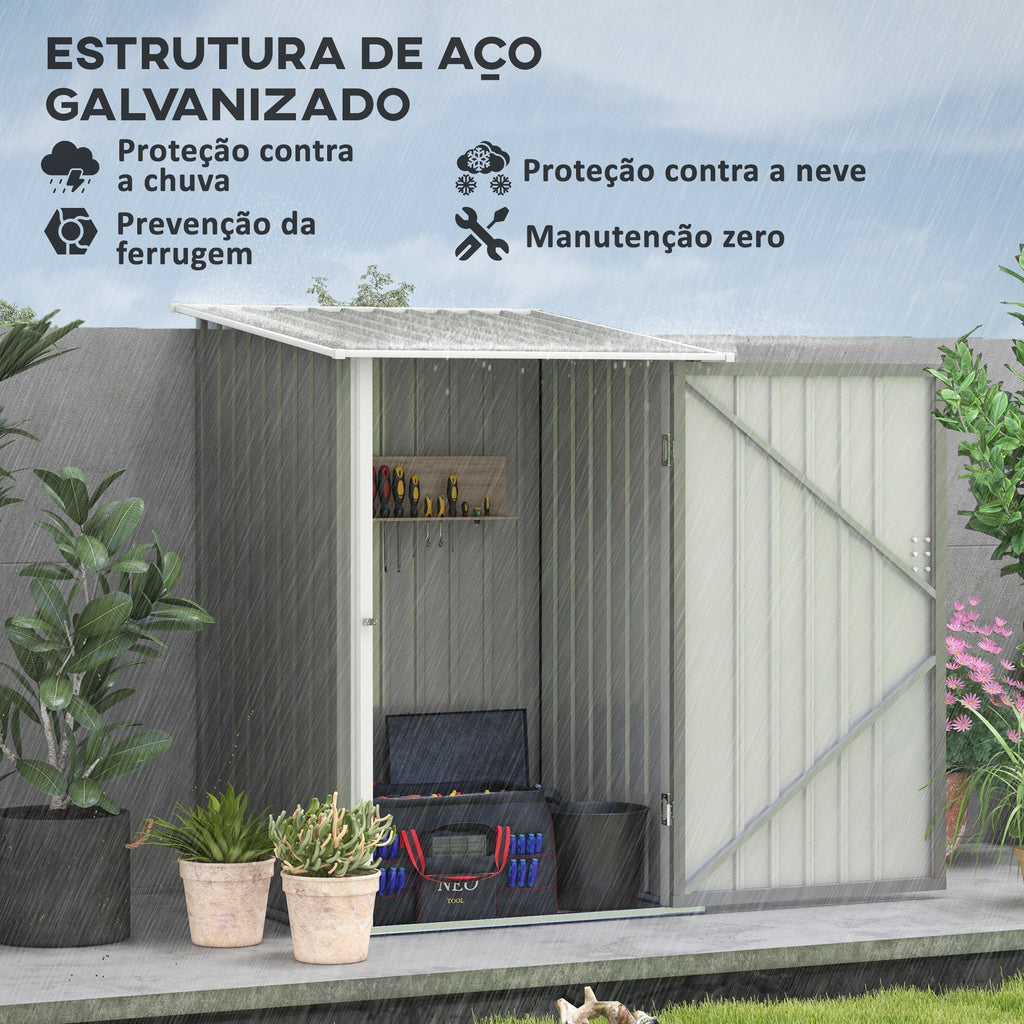 Abrigo de Jardim em Aço Galvanizado – 0,92 m² – 100x103x160 cm – Porta com Fechadura e Teto Inclinado – Cinza - A minha loja