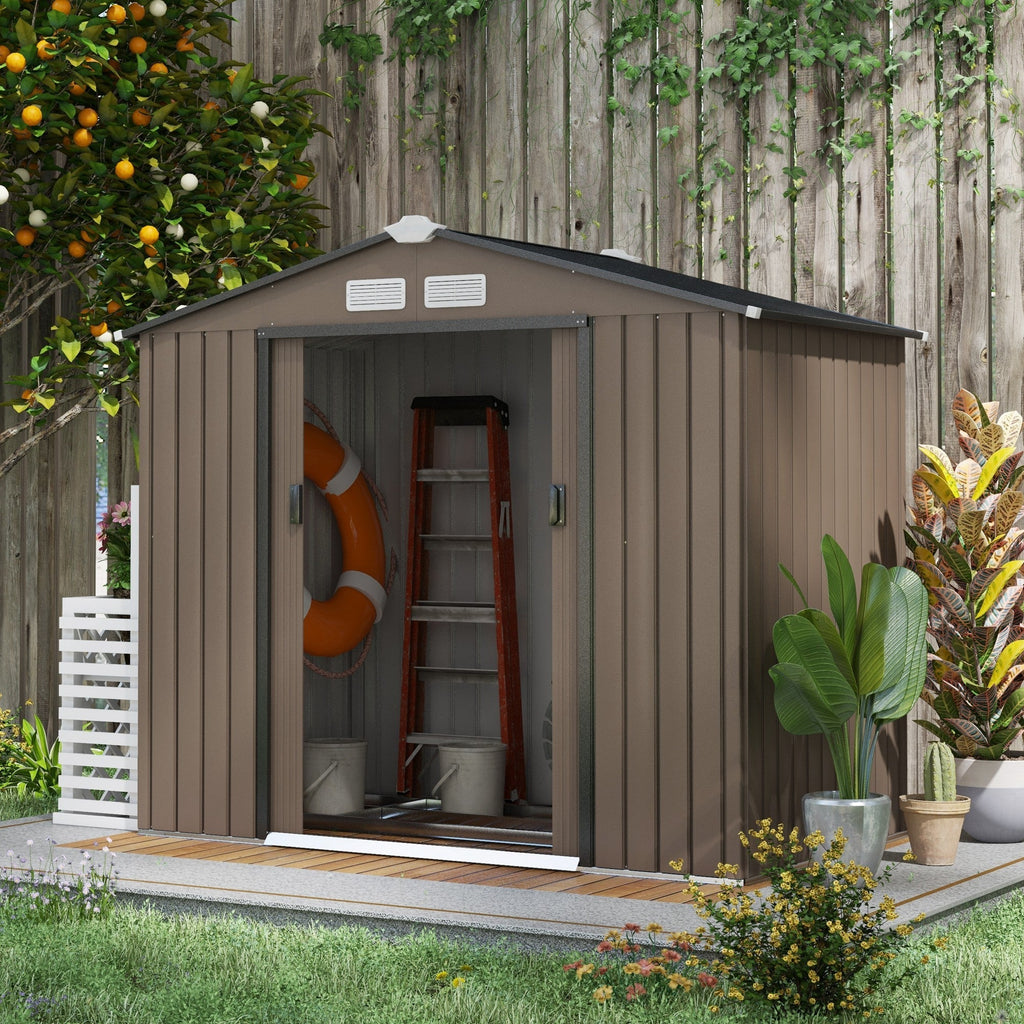 Abrigo de Jardim em Aço Galvanizado – 213x130x185 cm | Com 2 Portas Deslizantes e 4 Janelas de Ventilação - A minha loja
