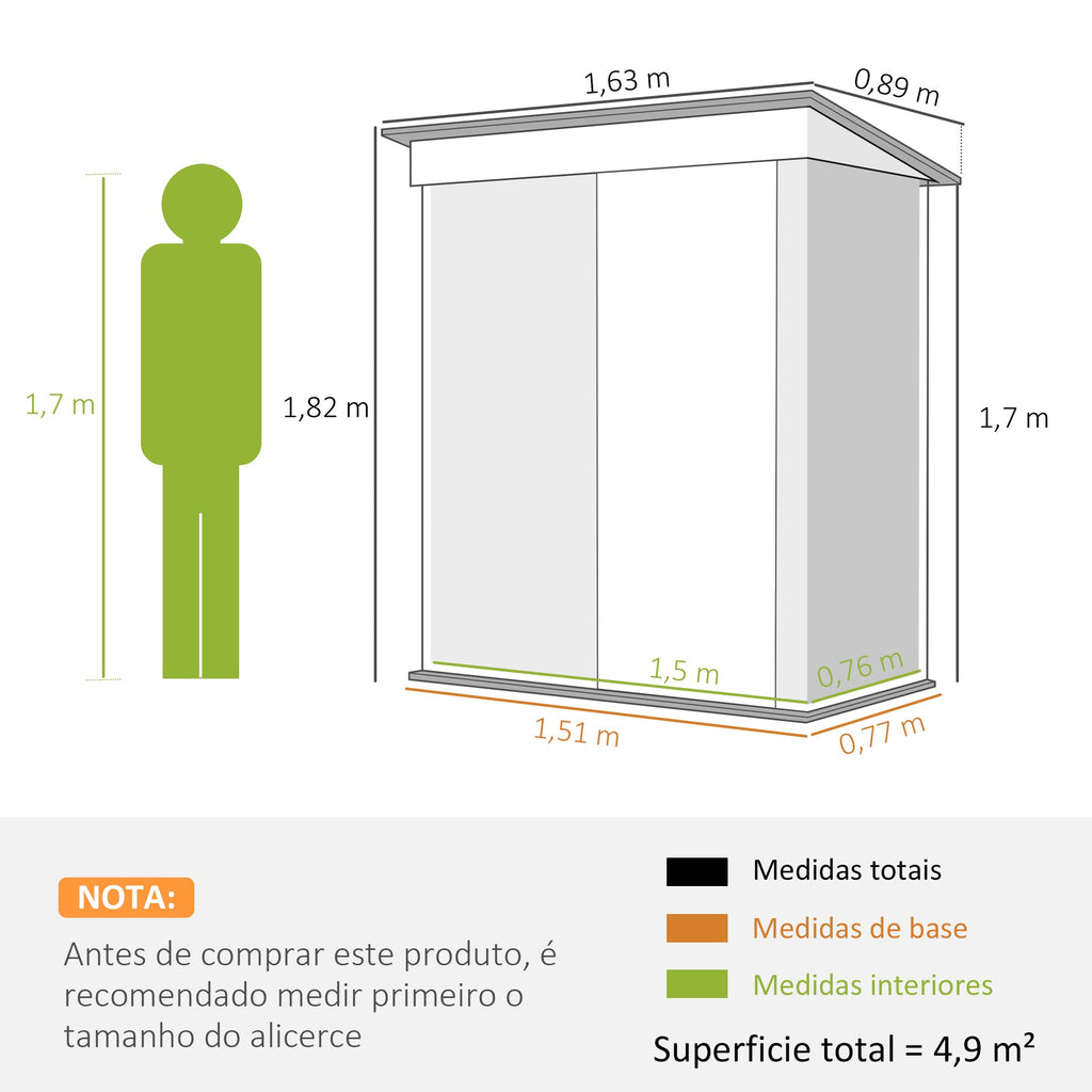 Abrigo de Jardim Metálico – 163x89x182 cm | 1,5 m² de Armazenamento - A minha loja