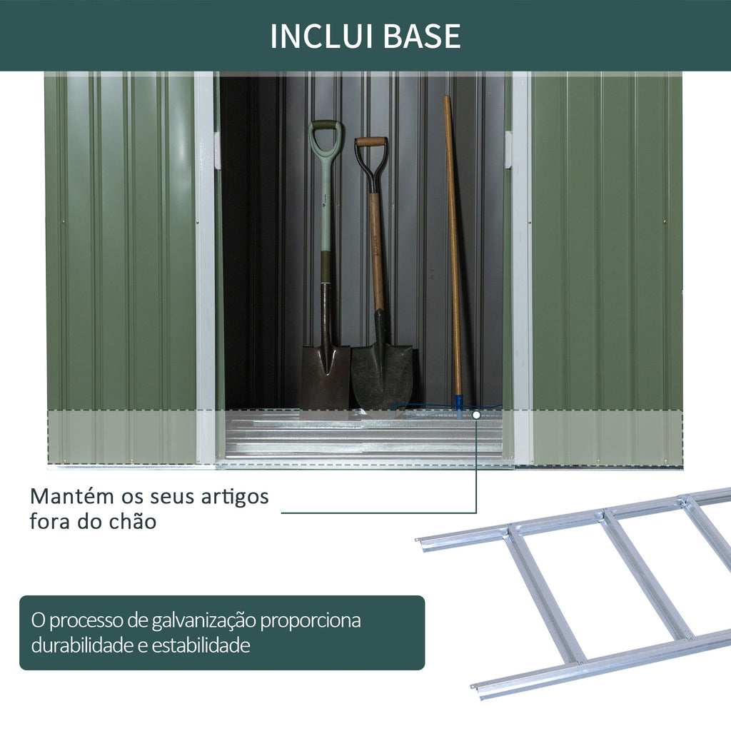 Abrigo de Jardim Metálico – 213x130x173 cm – Com Porta de Correr, Ventilações e Estrutura Resistente – Verde Claro - A minha loja