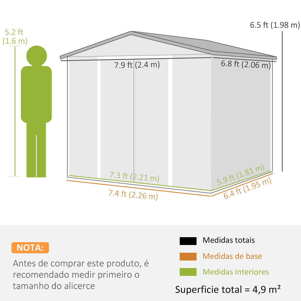Abrigo de Jardim Metálico – 240x206x198 cm | 4,4 m² de Armazenamento - A minha loja