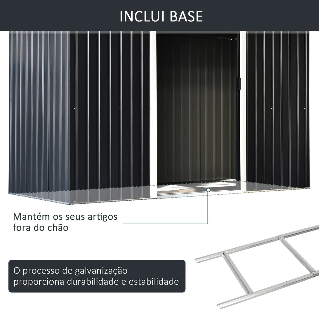 Abrigo de Jardim Metálico – 280x130x172 cm – Com Porta de Correr, Ventilações e Estrutura Resistente – Cinza Escuro - A minha loja