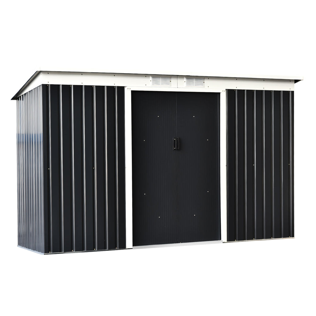 Abrigo de Jardim Metálico – 280x130x172 cm – Com Porta de Correr, Ventilações e Estrutura Resistente – Cinza Escuro - A minha loja
