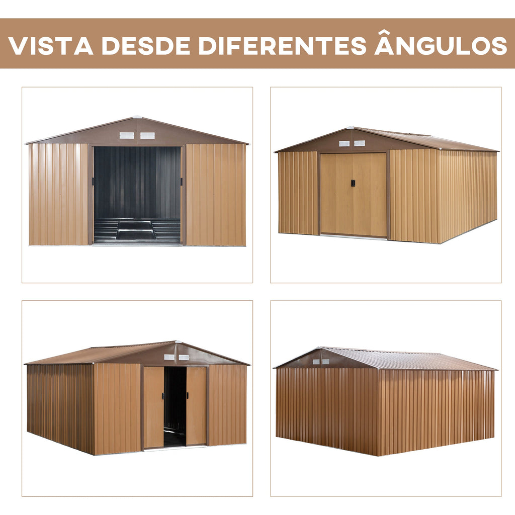 Abrigo Metálico de Jardim – 340x386x200 cm – Estrutura Reforçada com Base, Porta Corrediça e Ventilação - A minha loja