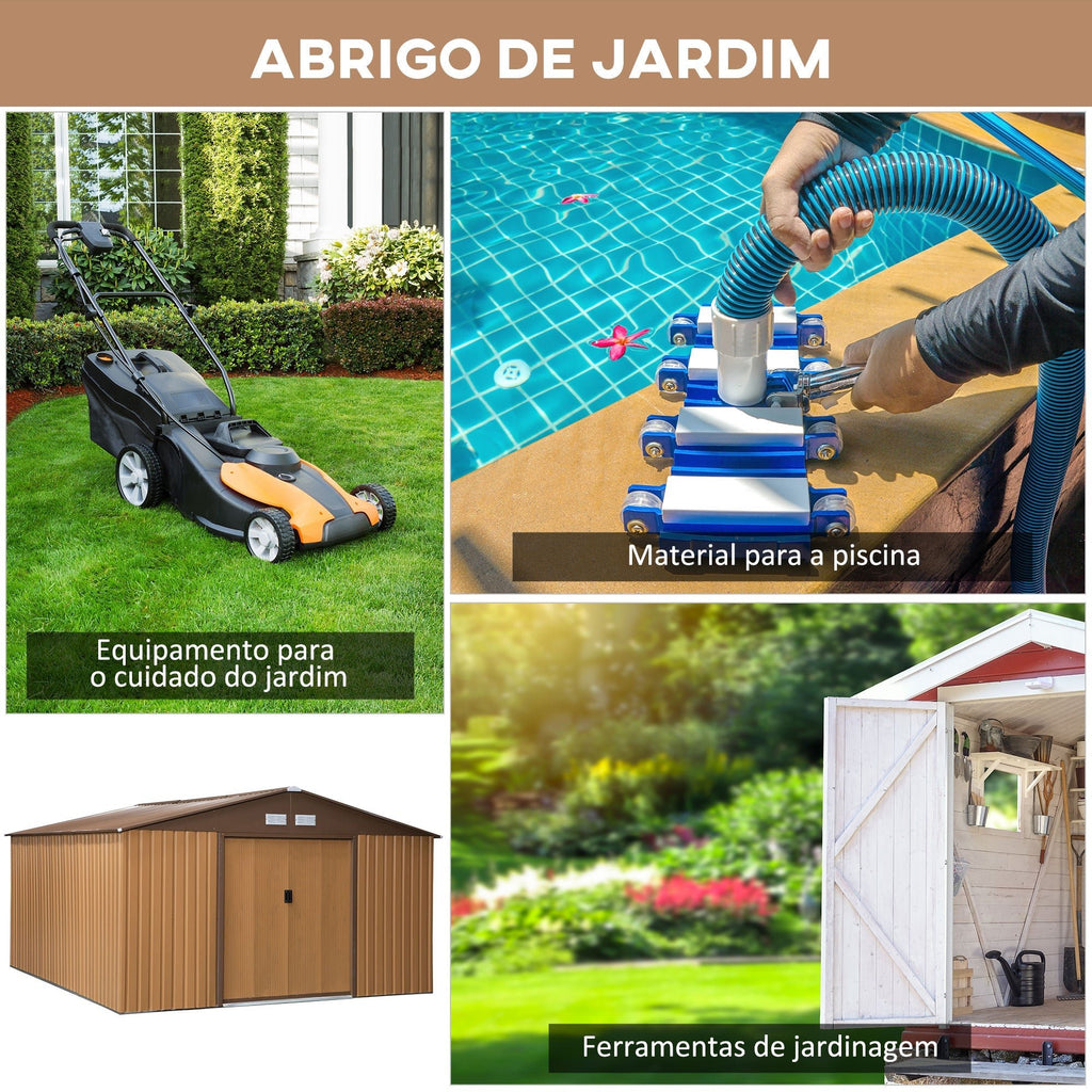 Abrigo Metálico de Jardim – 340x386x200 cm – Estrutura Reforçada com Base, Porta Corrediça e Ventilação - A minha loja