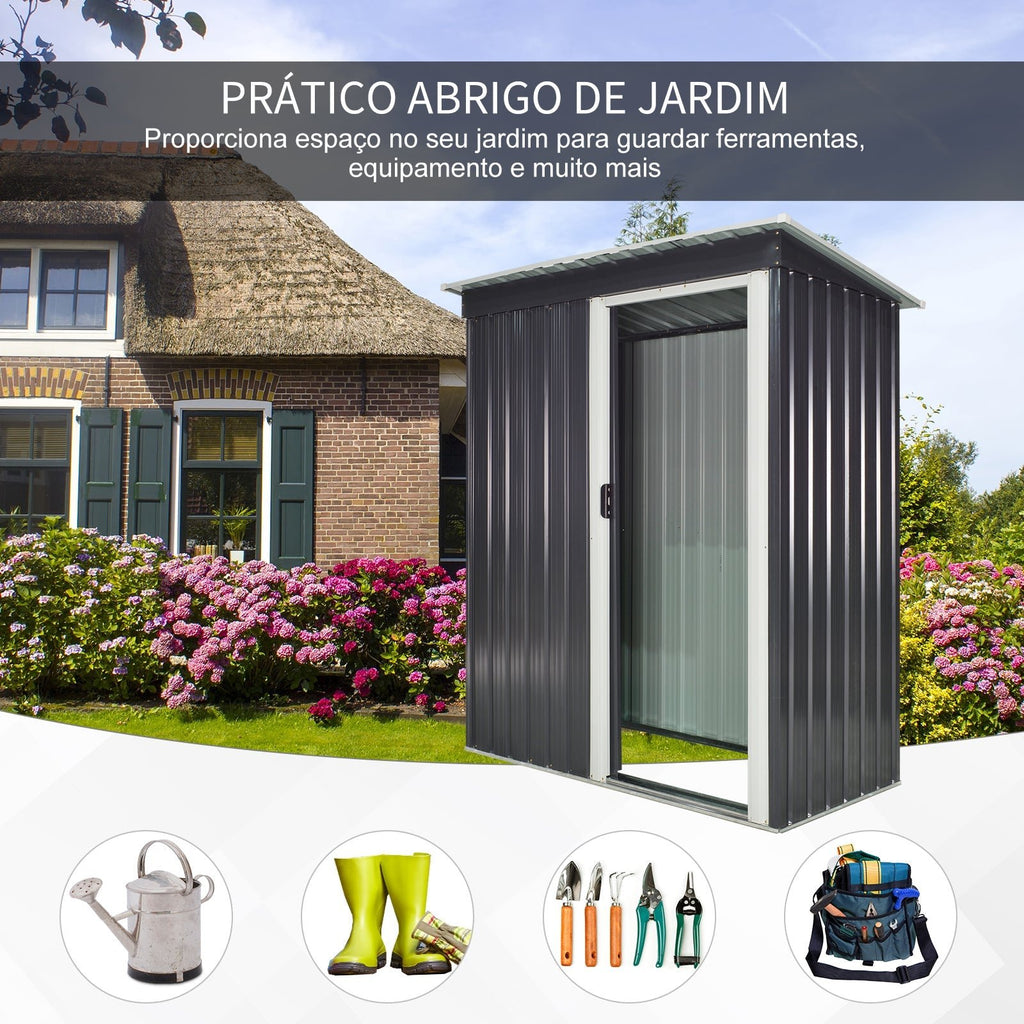 Abrigo Metálico para Jardim – 1,5 m² – 163x89x182 cm – Estrutura em Aço Galvanizado com Porta de Correr e Teto Inclinado – Preto - A minha loja