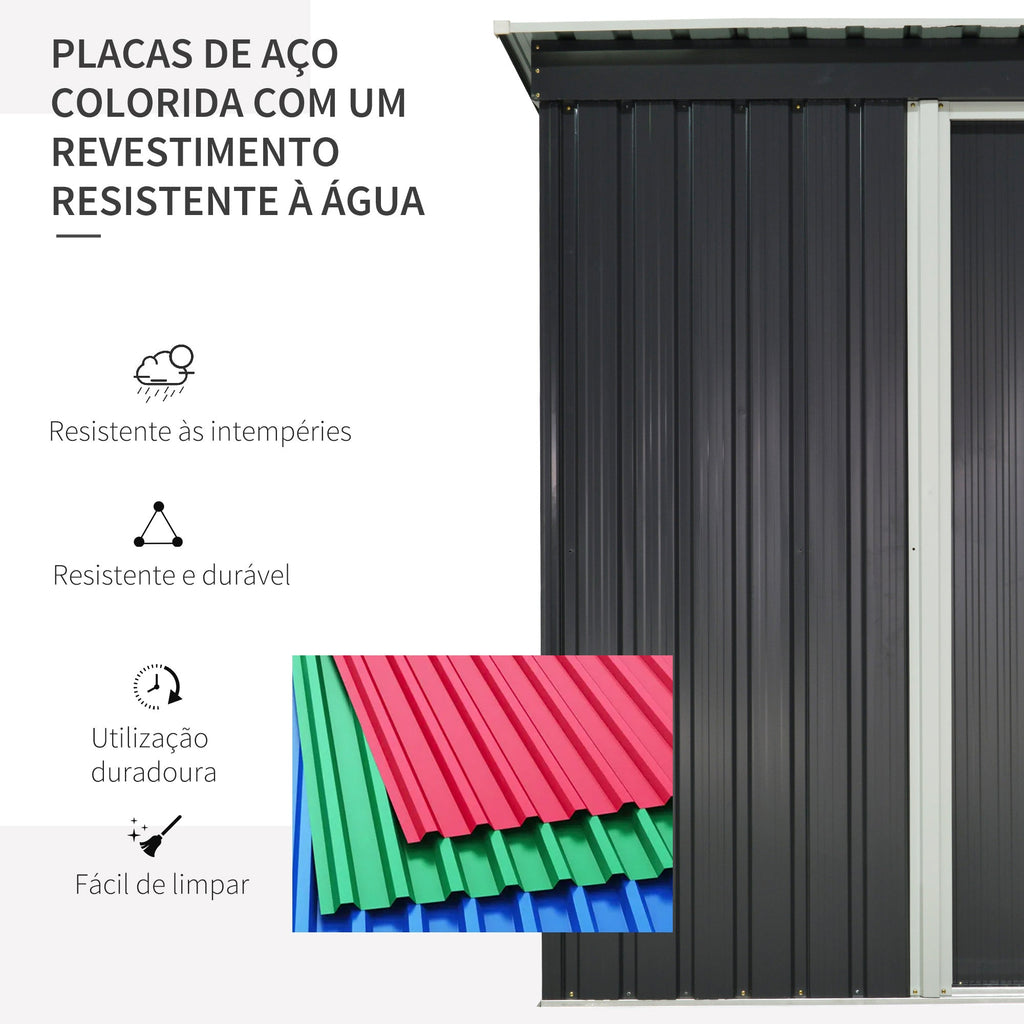 Abrigo Metálico para Jardim – 1,5 m² – 163x89x182 cm – Estrutura em Aço Galvanizado com Porta de Correr e Teto Inclinado – Preto - A minha loja