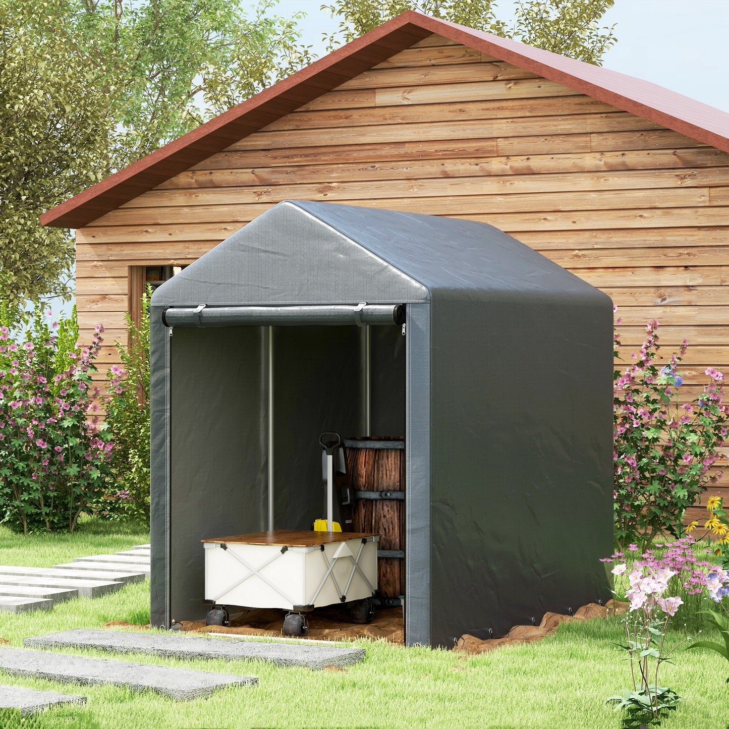 Abrigo para Ferramentas, Bicicletas e Motos - 1,2x1,8x1,65m em Aço Galvanizado e PE – Proteção e Organização para o Seu Jardim - A minha loja