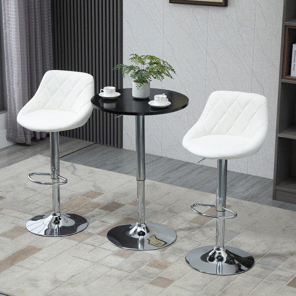 Conjunto de 2 Bancos de Bar Giratórios com Altura Ajustável Bancos Altos Moderno de Cozinha com Base Redonda e Apoio para os Pés 51,5x48x83-104cm Branco