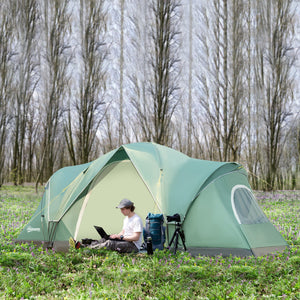 Tenda de Campismo para 4-5 Pessoas Impermeável 3000mm+ Anti UV com Bolsa de Transporte e Gancho para Luz 455x230x180cm Verde