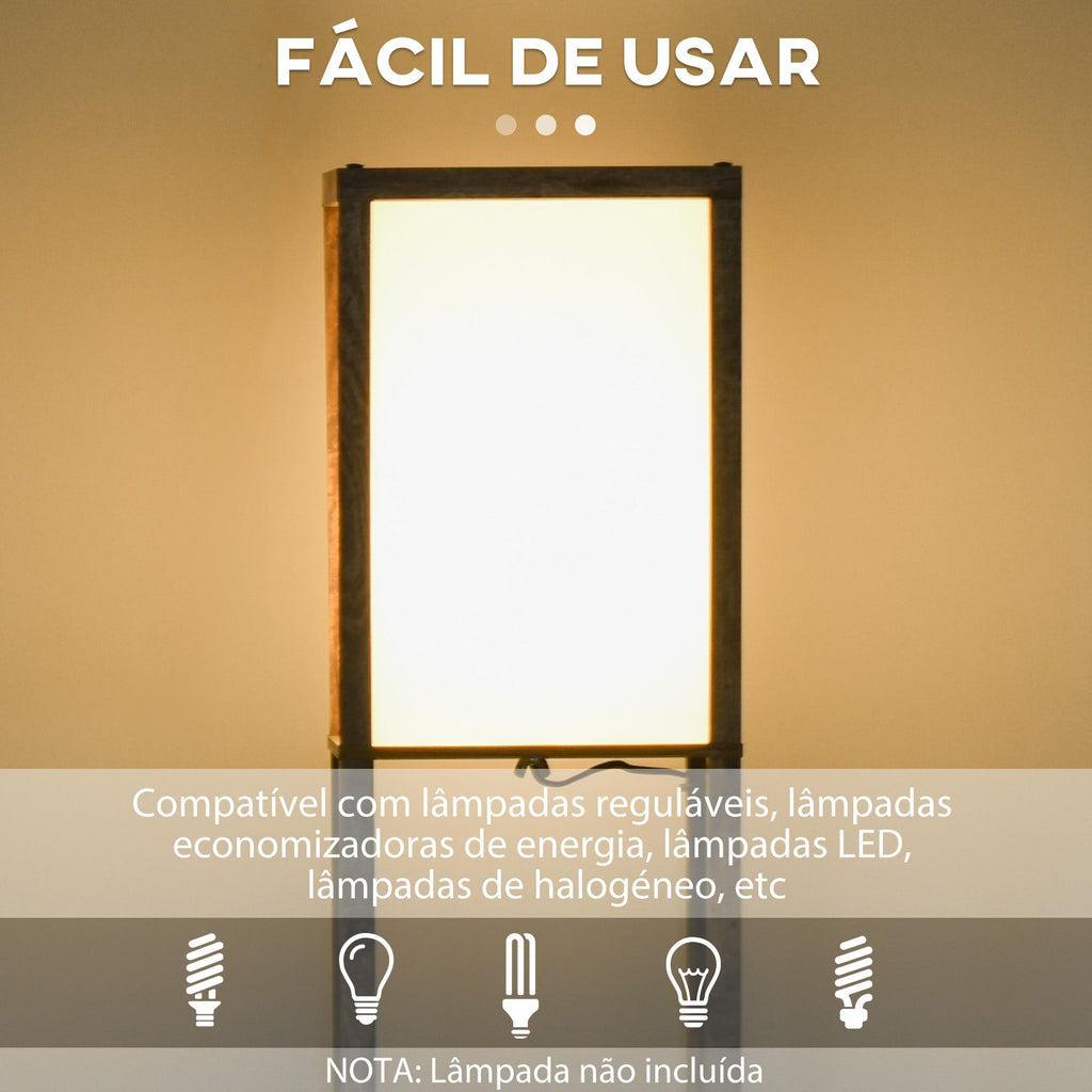 Candeeiro de Pé de Madeira com 3 Prateleiras De Armazenamento para Lâmpada E27 Potência Máx. 40W Candeeiro Moderno para Sala de Estar Dormitório 26x26x160 cm Marrom Rústico