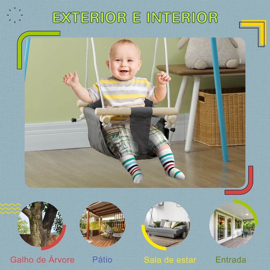 AIYAPLAY Baloiço para Bebés de 9 - 36 Meses com Cordas Ajustáveis Baloiço Infantil com e Assento Acolchoado Carga 70 kg para Interiores e Exteriores 40x40x110 - 180 cm Cinza Escuro - A minha loja
