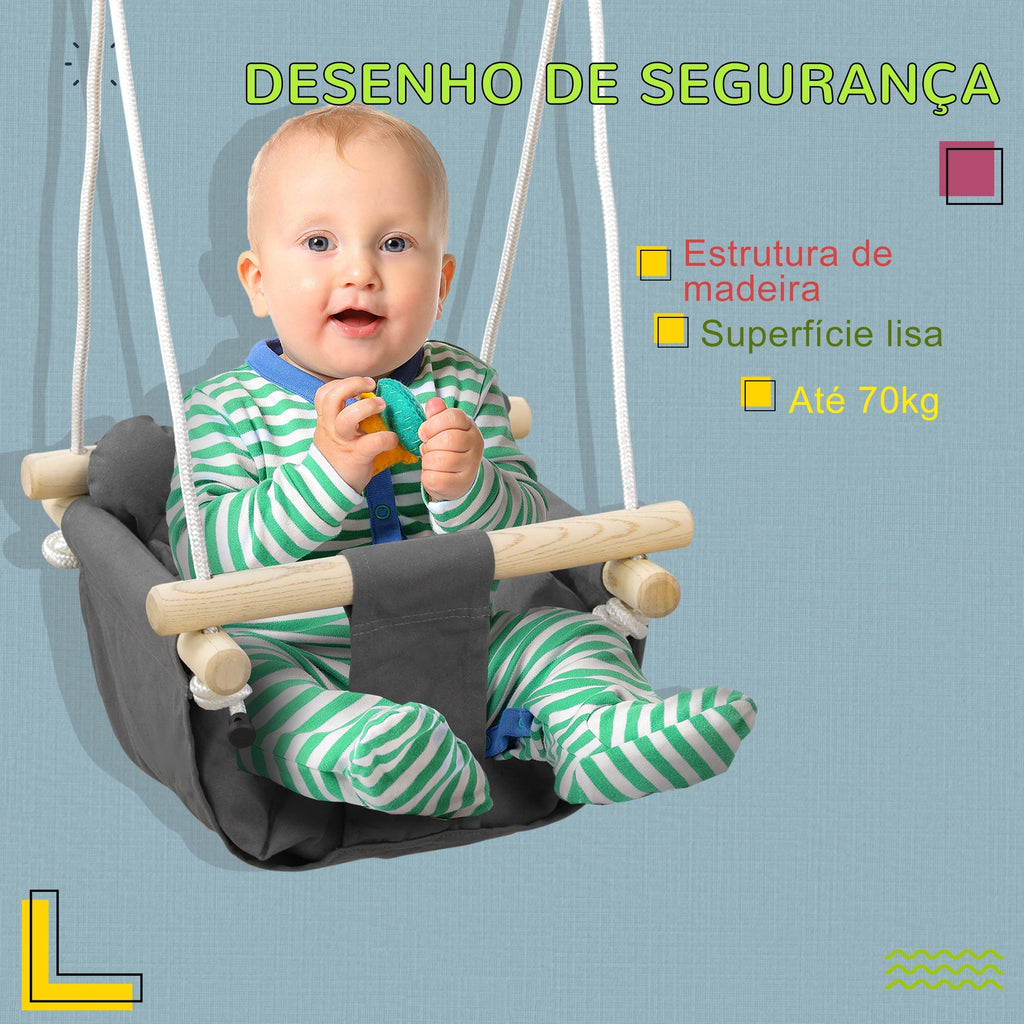 AIYAPLAY Baloiço para Bebés de 9 - 36 Meses com Cordas Ajustáveis Baloiço Infantil com e Assento Acolchoado Carga 70 kg para Interiores e Exteriores 40x40x110 - 180 cm Cinza Escuro - A minha loja