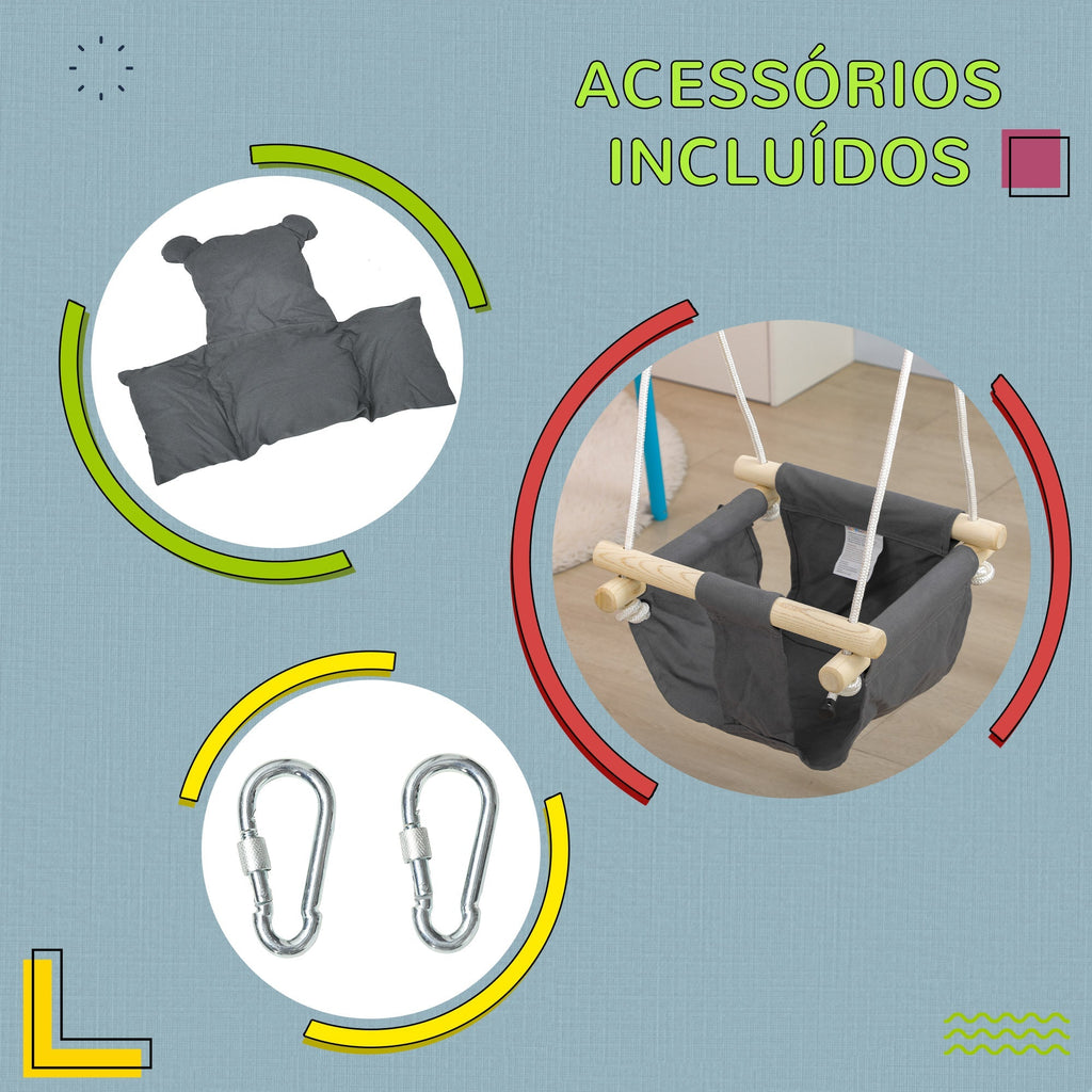 AIYAPLAY Baloiço para Bebés de 9 - 36 Meses com Cordas Ajustáveis Baloiço Infantil com e Assento Acolchoado Carga 70 kg para Interiores e Exteriores 40x40x110 - 180 cm Cinza Escuro - A minha loja
