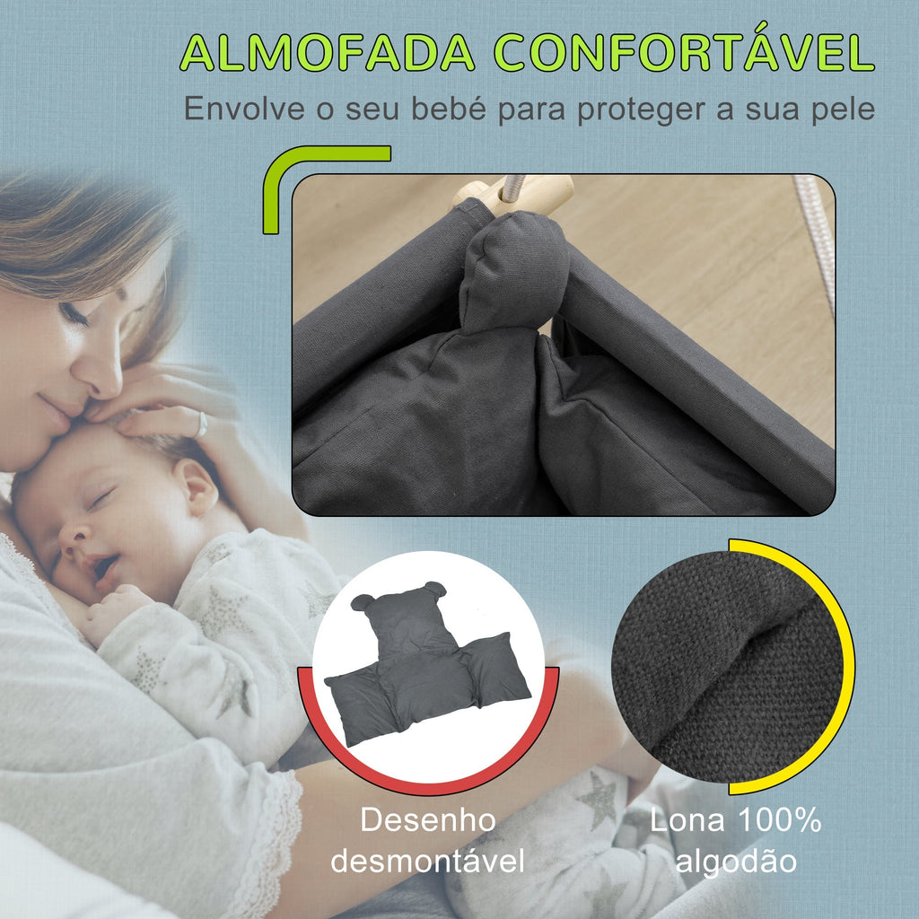 AIYAPLAY Baloiço para Bebés de 9 - 36 Meses com Cordas Ajustáveis Baloiço Infantil com e Assento Acolchoado Carga 70 kg para Interiores e Exteriores 40x40x110 - 180 cm Cinza Escuro - A minha loja