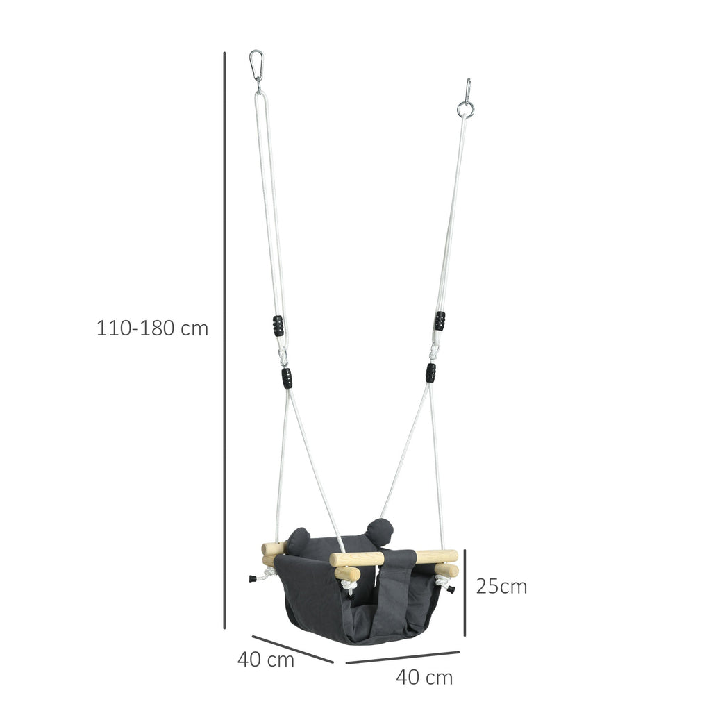 AIYAPLAY Baloiço para Bebés de 9 - 36 Meses com Cordas Ajustáveis Baloiço Infantil com e Assento Acolchoado Carga 70 kg para Interiores e Exteriores 40x40x110 - 180 cm Cinza Escuro - A minha loja