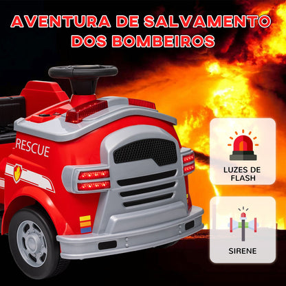 AIYAPLAY Carro Elétrico para Crianças acima de 3 Anos Caminhão de Bombeiros Elétrico para Crianças com Bateria de 12V Sirene Faróis Buzina e Música 86x49x52 cm Vermelho - A minha loja