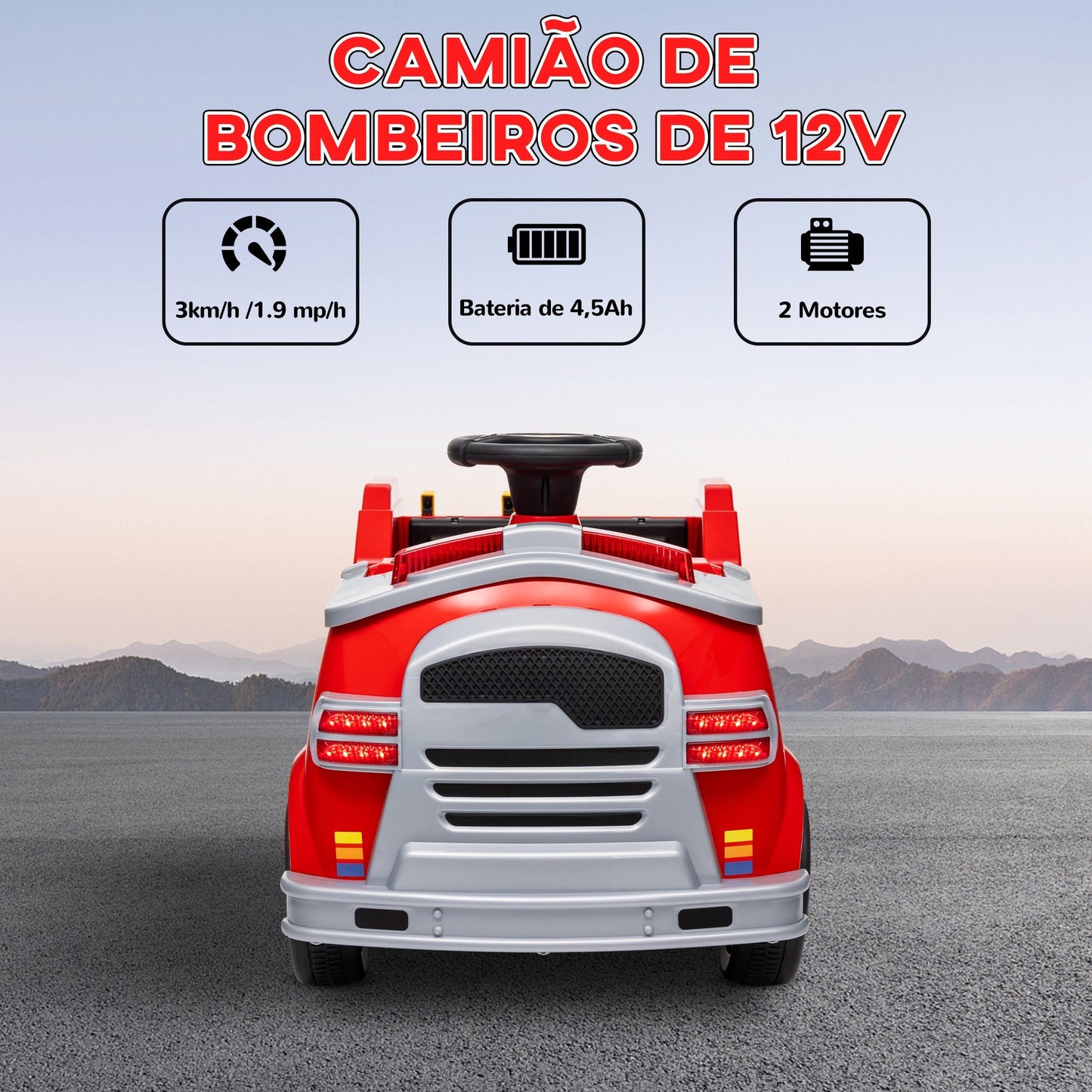 AIYAPLAY Carro Elétrico para Crianças acima de 3 Anos Caminhão de Bombeiros Elétrico para Crianças com Bateria de 12V Sirene Faróis Buzina e Música 86x49x52 cm Vermelho - A minha loja