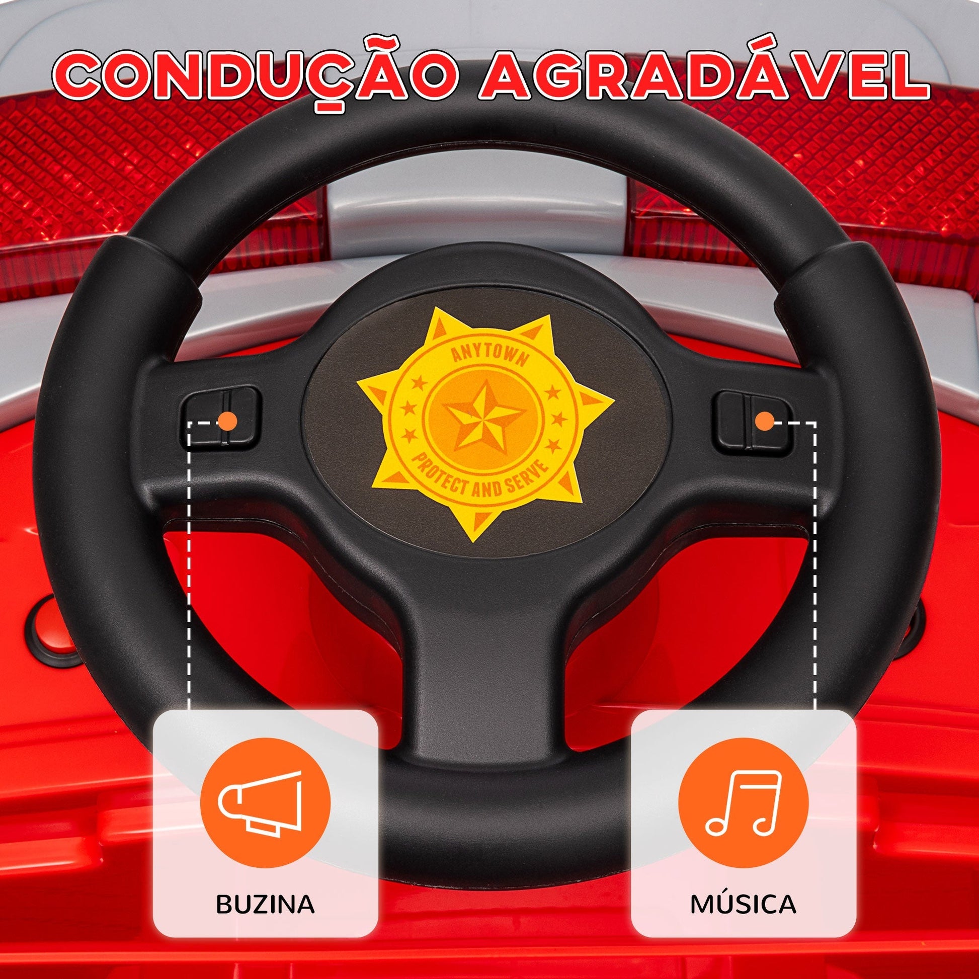 AIYAPLAY Carro Elétrico para Crianças acima de 3 Anos Caminhão de Bombeiros Elétrico para Crianças com Bateria de 12V Sirene Faróis Buzina e Música 86x49x52 cm Vermelho - A minha loja