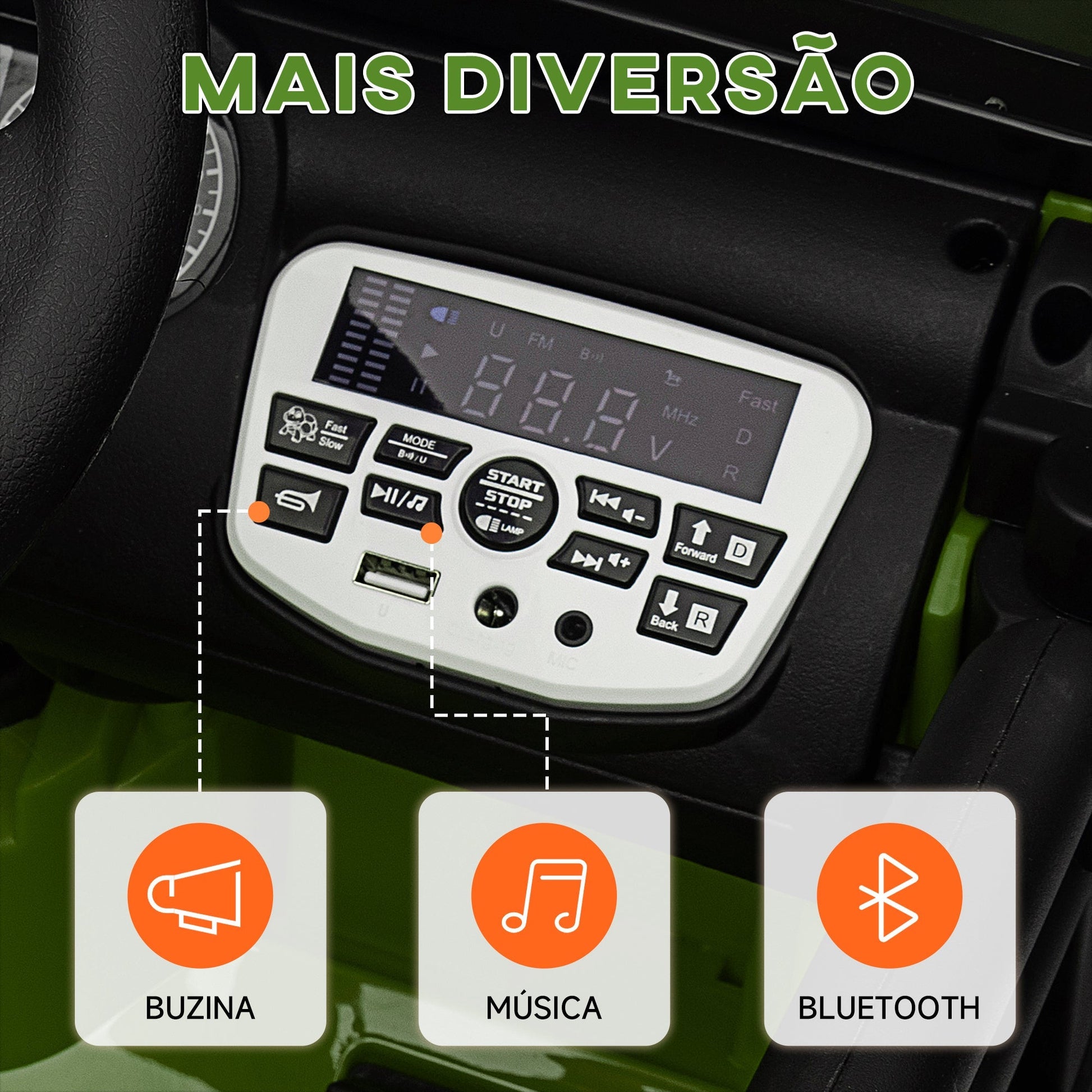 AIYAPLAY Carro Elétrico para Crianças acima de 3 Anos Carro Elétrico Infantil com Bateria de 12V Controlo Remoto Bluetooth Faróis LED Buzina e Música 100x63x65 cm Verde - A minha loja
