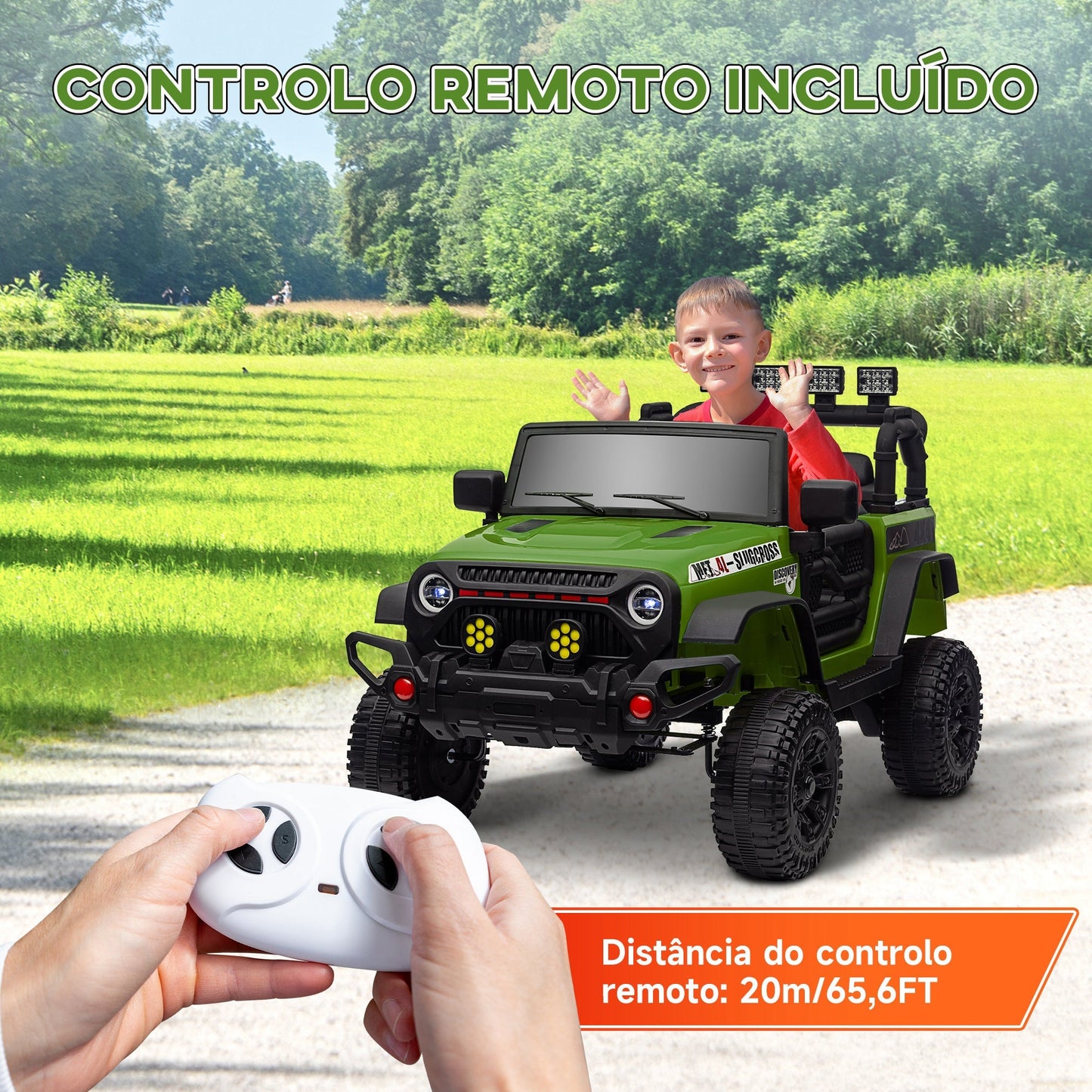 AIYAPLAY Carro Elétrico para Crianças acima de 3 Anos Carro Elétrico Infantil com Bateria de 12V Controlo Remoto Bluetooth Faróis LED Buzina e Música 100x63x65 cm Verde - A minha loja