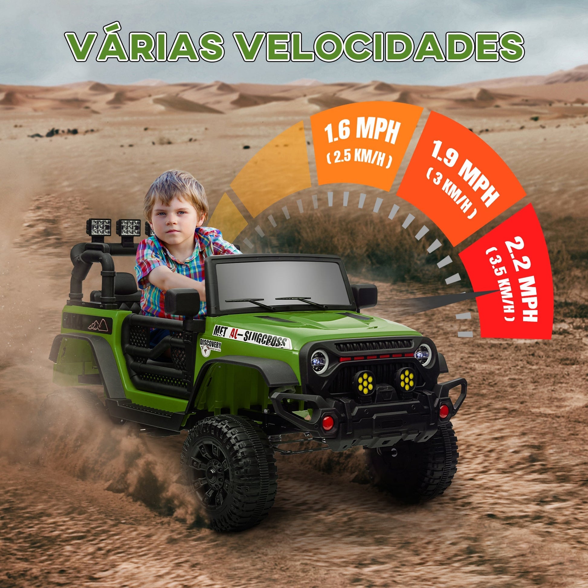 AIYAPLAY Carro Elétrico para Crianças acima de 3 Anos Carro Elétrico Infantil com Bateria de 12V Controlo Remoto Bluetooth Faróis LED Buzina e Música 100x63x65 cm Verde - A minha loja