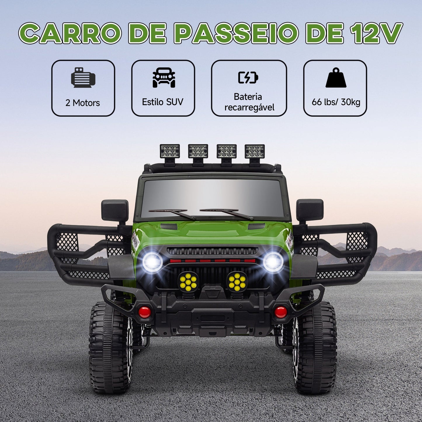 AIYAPLAY Carro Elétrico para Crianças acima de 3 Anos Carro Elétrico Infantil com Bateria de 12V Controlo Remoto Bluetooth Faróis LED Buzina e Música 100x63x65 cm Verde - A minha loja