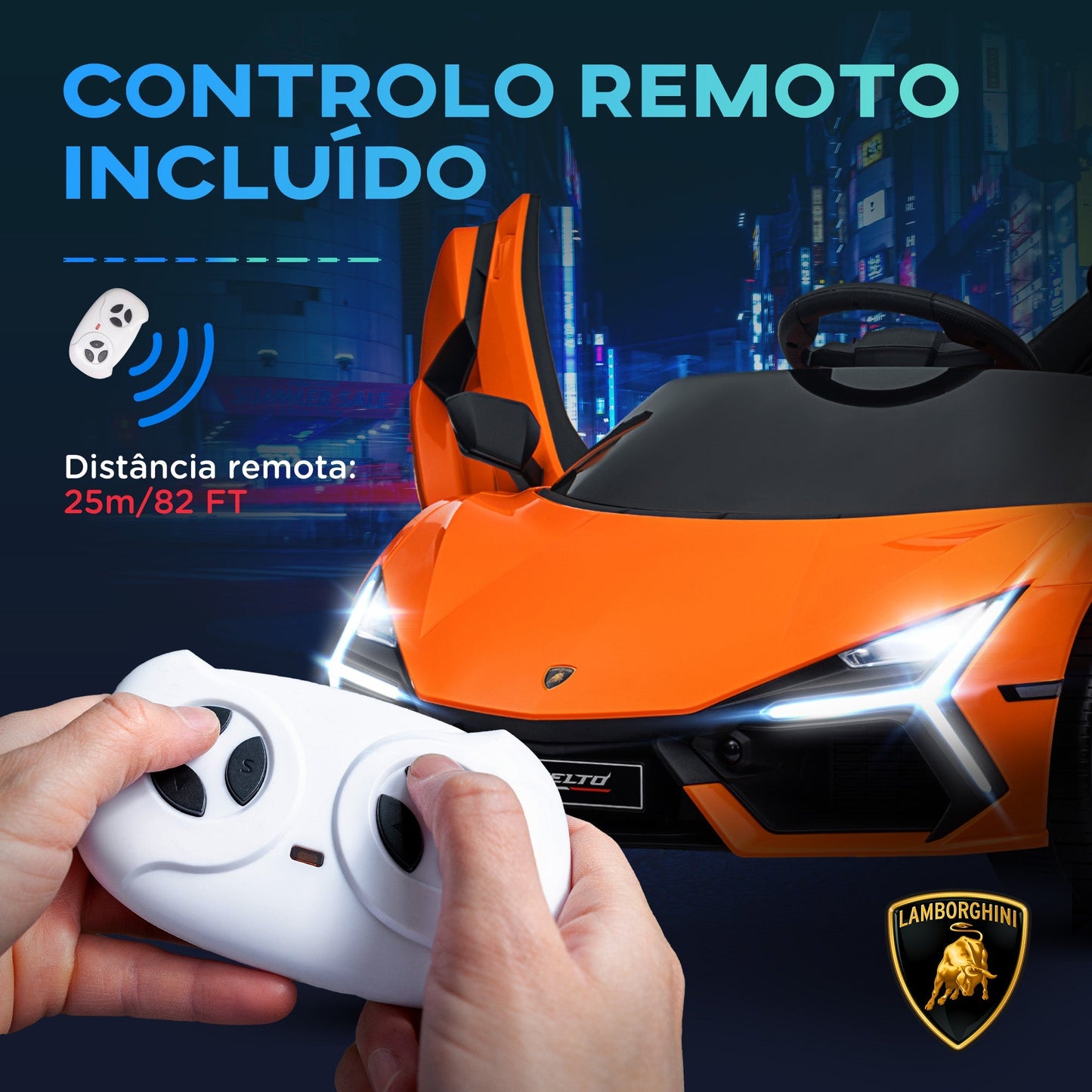 AIYAPLAY Carro Elétrico para Crianças acima de 3 Anos Carro Lamborghini Revuelto Carro Elétrico para Crianças com Bateria 12V Controlo Remoto Faróis LED Buzina Música e Rodas Auxiliares 105x60x40 cm Laranja - A minha loja