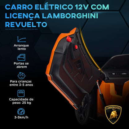 AIYAPLAY Carro Elétrico para Crianças acima de 3 Anos Carro Lamborghini Revuelto Carro Elétrico para Crianças com Bateria 12V Controlo Remoto Faróis LED Buzina Música e Rodas Auxiliares 105x60x40 cm Laranja - A minha loja