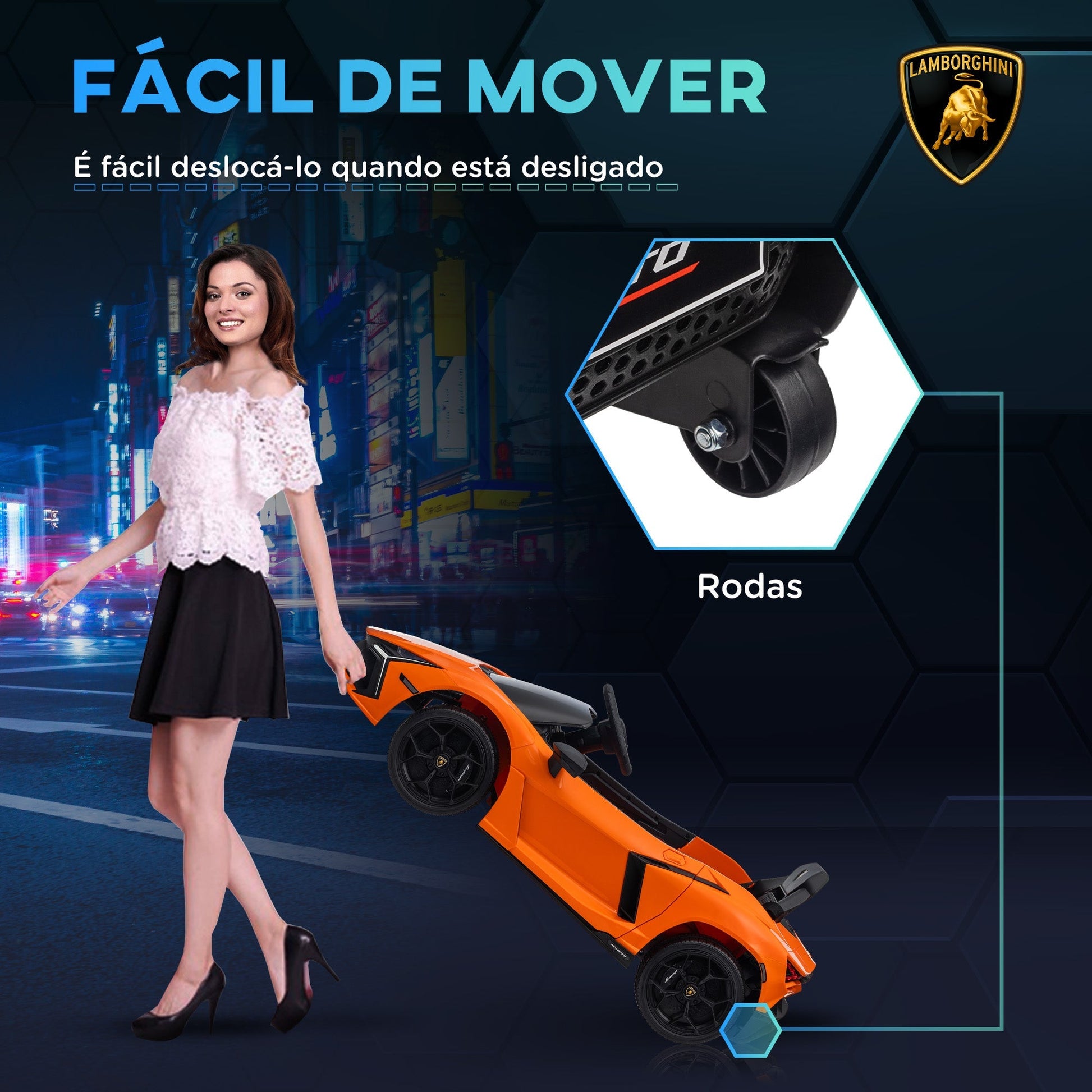 AIYAPLAY Carro Elétrico para Crianças acima de 3 Anos Carro Lamborghini Revuelto Carro Elétrico para Crianças com Bateria 12V Controlo Remoto Faróis LED Buzina Música e Rodas Auxiliares 105x60x40 cm Laranja - A minha loja