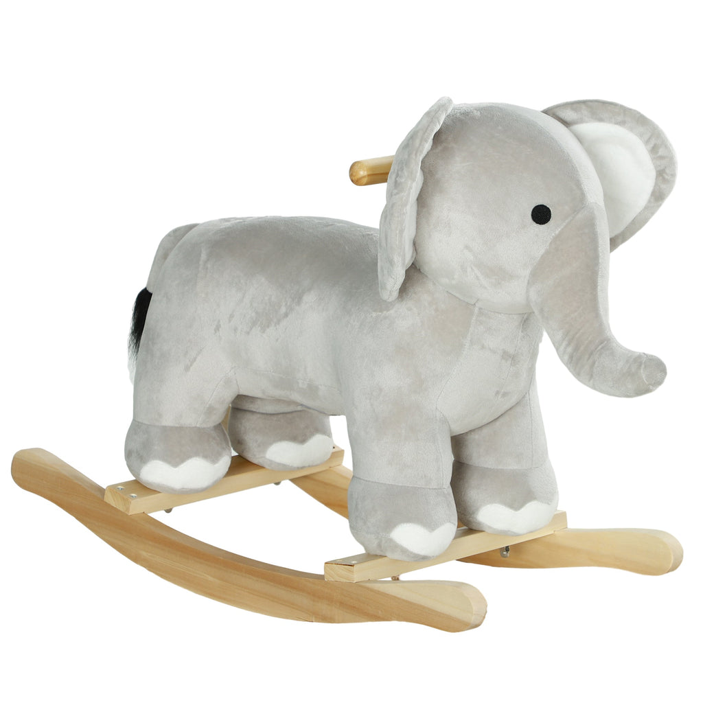 AIYAPLAY Cavalo Baloiço para Crianças de 2 - 4 Anos Cavalo de Brincar em Forma de Elefante com Som Guiador e Base de Madeira Carga 40 kg 64,5x31x52 cm Cinzento - A minha loja