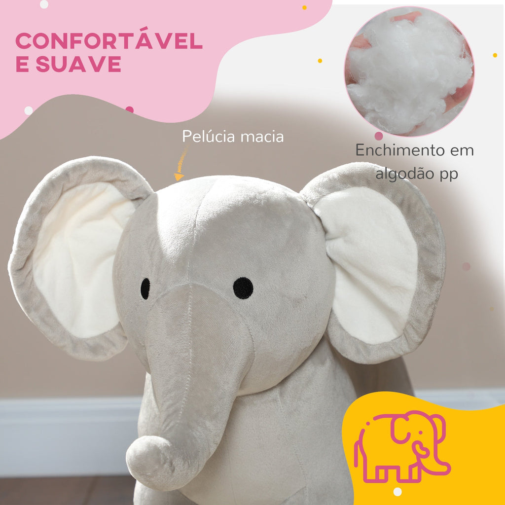 AIYAPLAY Cavalo Baloiço para Crianças de 2 - 4 Anos Cavalo de Brincar em Forma de Elefante com Som Guiador e Base de Madeira Carga 40 kg 64,5x31x52 cm Cinzento - A minha loja