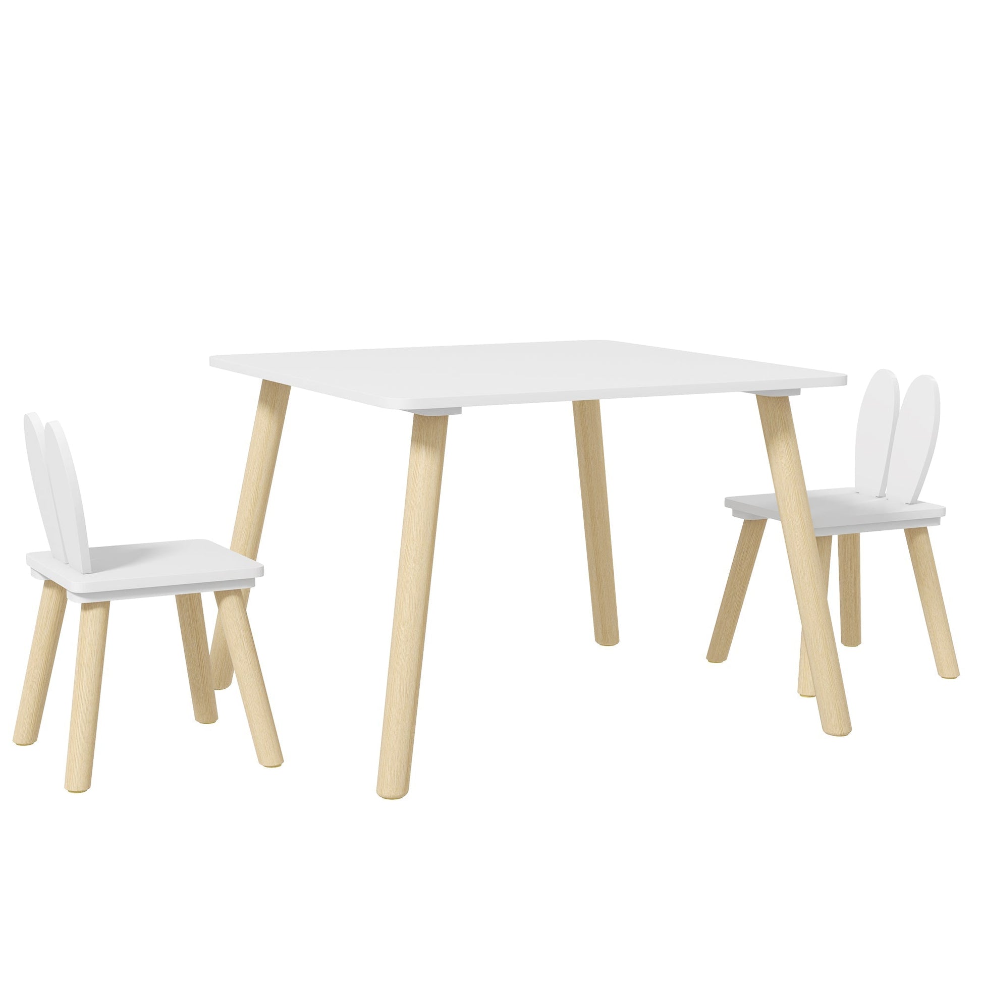 AIYAPLAY Conjunto de Mesa Infantil e 2 Cadeiras Mesa Infantil com Costas de Cadeiras com Orelhas de Coelho Mesa Infantil para Quarto de Bebé Sala de Jogos Branca - A minha loja
