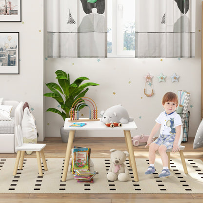 AIYAPLAY Conjunto de Mesa Infantil e 2 Cadeiras Mesa Infantil com Costas de Cadeiras com Orelhas de Coelho Mesa Infantil para Quarto de Bebé Sala de Jogos Branca - A minha loja