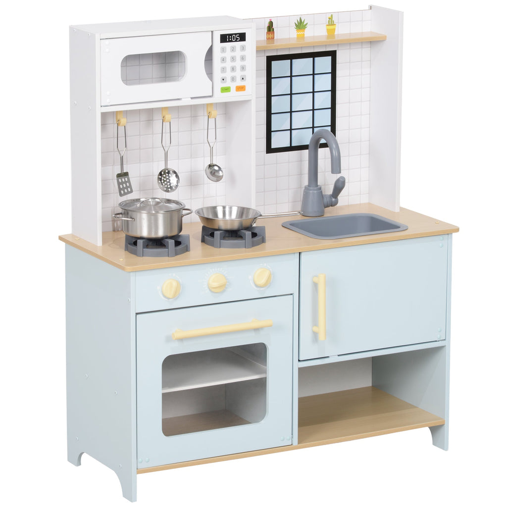 AIYAPLAY Cozinha de Madeira para Crianças acima de 3 Anos Cozinha de Brincar Infantil com Som Fogão Lavatório Micro - Ondas e Acessórios Azul - A minha loja