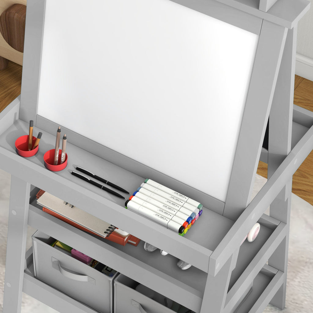 AIYAPLAY Quadro infantil Cavalete de Pintura Infantil 3 em 1 Quadro Magnético Dupla Face com Rolo de Papel e Cestos de Arrumação Cinzento - A minha loja