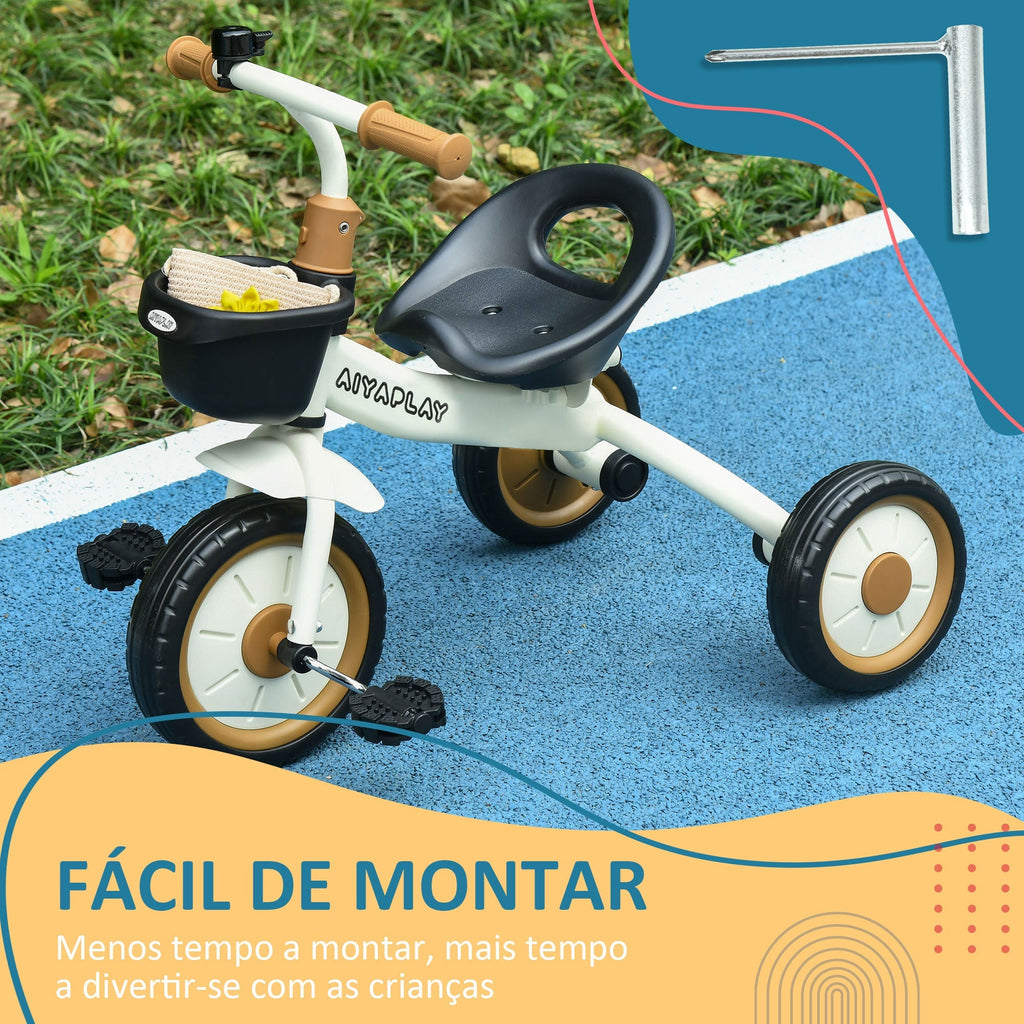 AIYAPLAY Triciclo para Crianças de 2 a 5 anos Triciclo Infantil com Assento Ajustável Cesta Buzina e Pedais e 3 Rodas Carga Máxima 25 kg 70,5x50x58 cm Bege e Marrom - A minha loja