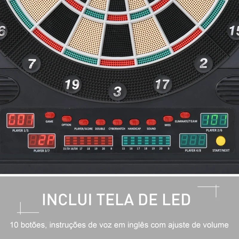 Alvo eletrônico digital para até 8 jogadores com 12 dardos e 30 pontas com portas de tela de LED 27 jogos diferentes 51x6,5x57 cm Preto - A minha loja