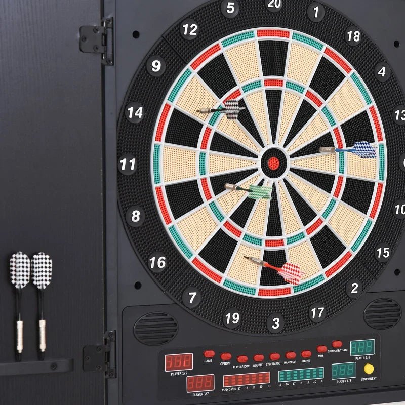 Alvo eletrônico digital para até 8 jogadores com 12 dardos e 30 pontas com portas de tela de LED 27 jogos diferentes 51x6,5x57 cm Preto - A minha loja