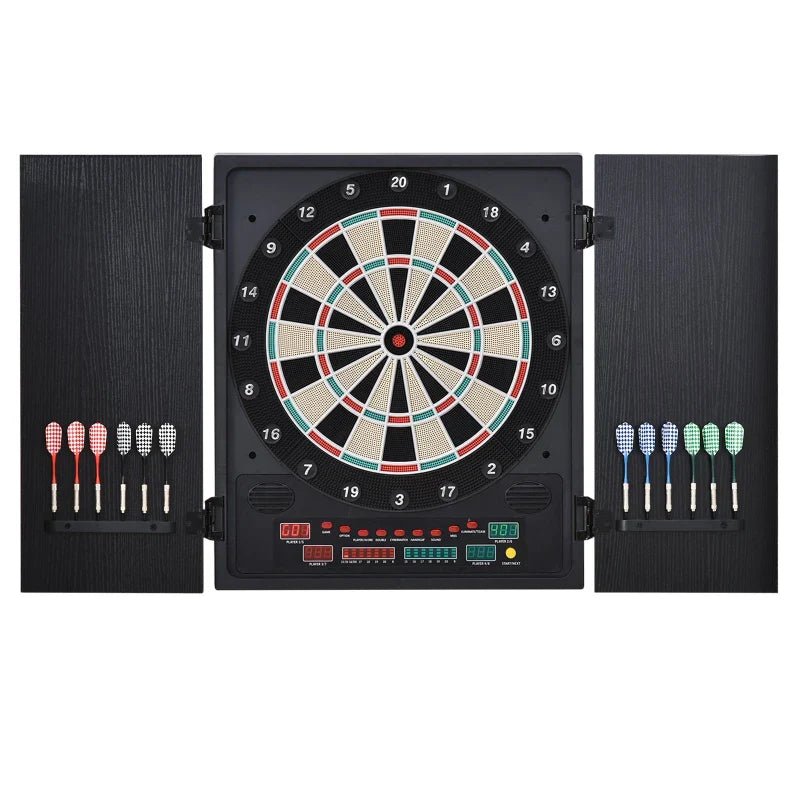 Alvo eletrônico digital para até 8 jogadores com 12 dardos e 30 pontas com portas de tela de LED 27 jogos diferentes 51x6,5x57 cm Preto - A minha loja