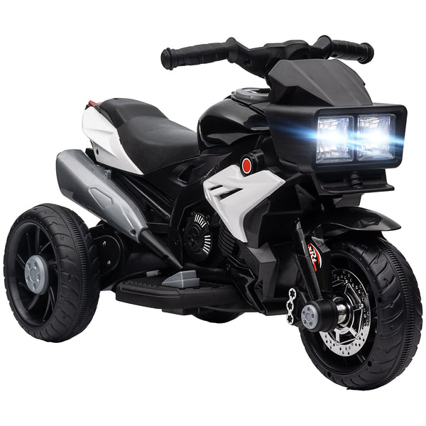 Motocicleta Elétrica Infantil com 3 Rodas para Crianças acima de 3 anos Triciclo com Pedal para Crianças Bateria 6V com Luzes Música Pneus Largos 86x42x52 cm Branco