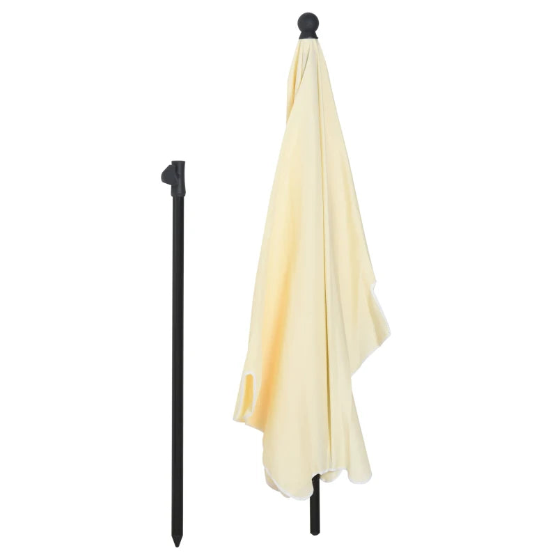 Chapéu de Sol Retangular de Jardim 198x130x240cm Chapéu de Sol de Alumínio com Função de Inclinação para Terraço Pátio Exterior Creme