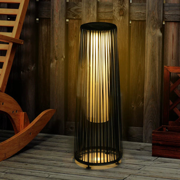 Candeeiro Solar de Jardim em Vime – Ø21,5x61 cm – Preto – Design Natura – Iluminação LED Automática