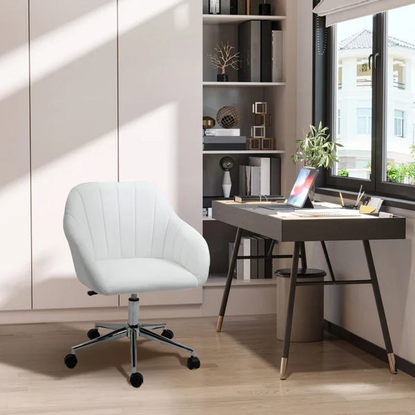 Cadeira de Escritório Operativa Giratória com Altura Ajustável Encosto e Apoio para os Braços de Pele Sintética Carga 120kg 60x59x79-89cm Branco