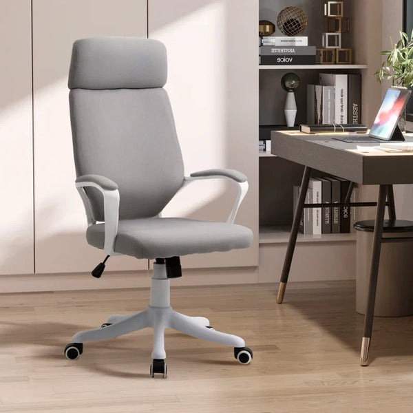 Cadeira de escritório ergonômica ajustável em altura giratória com apoio de braços Apoio de cabeça e encosto alto 63x65x113-123 cm Cinza