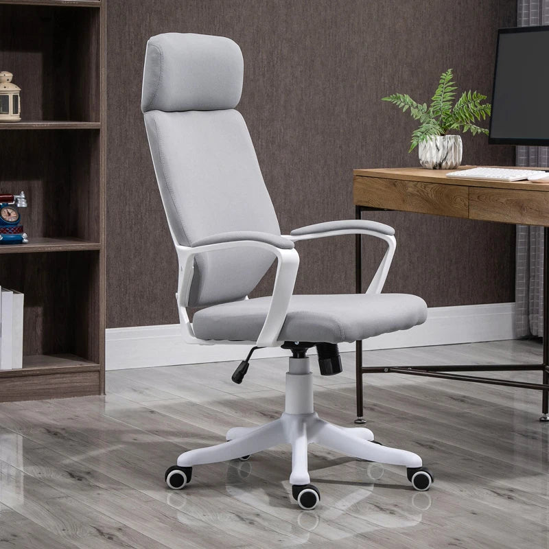 Cadeira de escritório ergonômica ajustável em altura giratória com apoio de braços Apoio de cabeça e encosto alto 63x65x113-123 cm Cinza